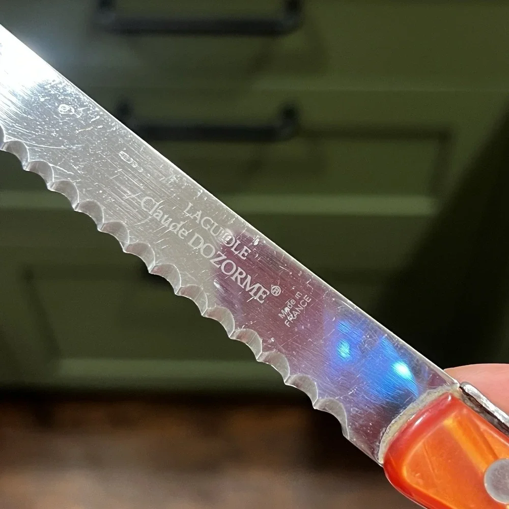 Claude Dozorme Laguiole Serrated Kitchen Knife‎ Orange Handle Stainless France